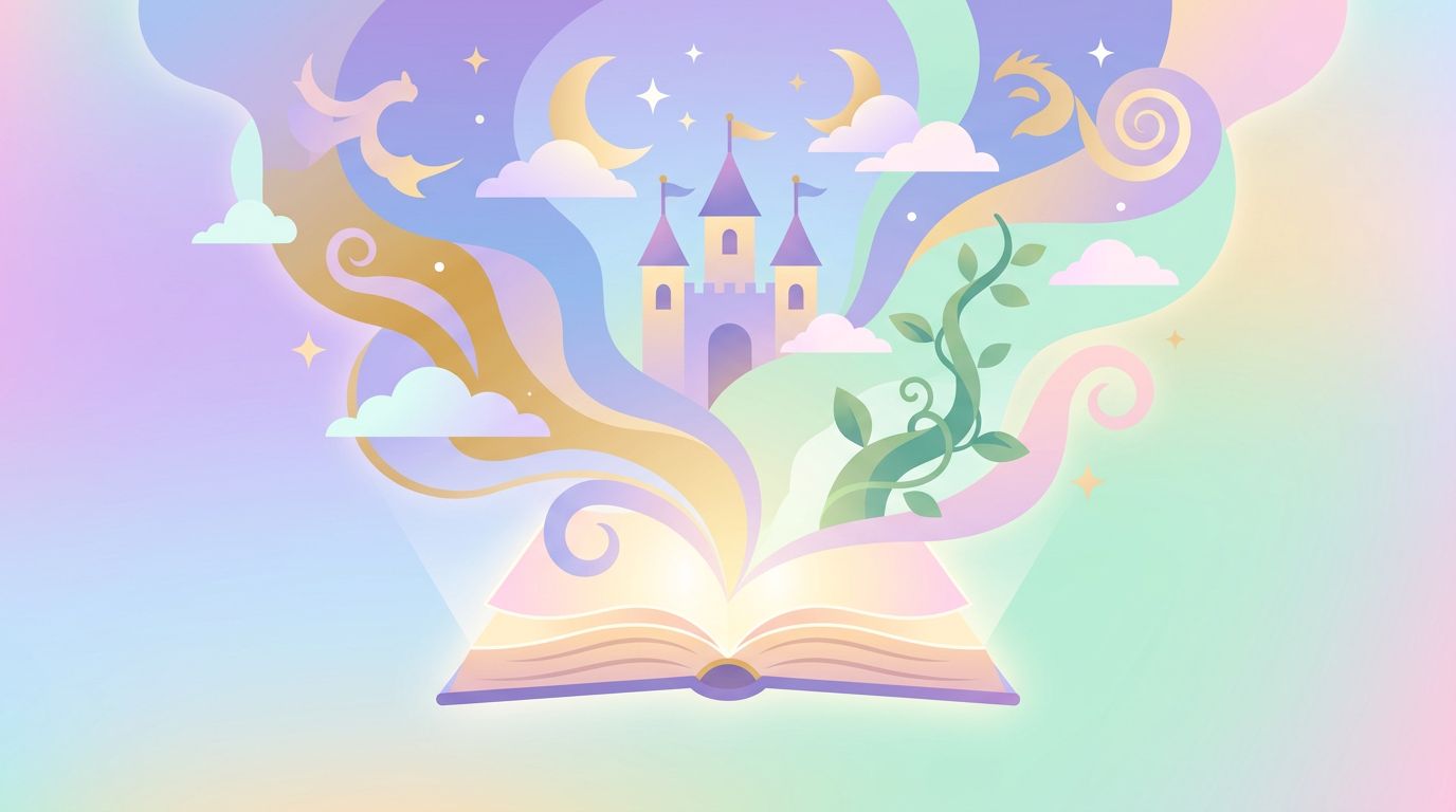 Abstrakte Illustration eines aufklappenden Märchenbuchs – Symbolbild KI Märchen Generator von Mindverse