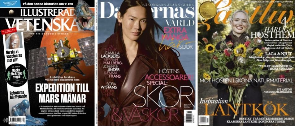 Bonnier News Magazines trippelnominerade till Tidskriftspriset – Damernas Värld, Lantliv och Illustrerad Vetenskap uppmärksammas