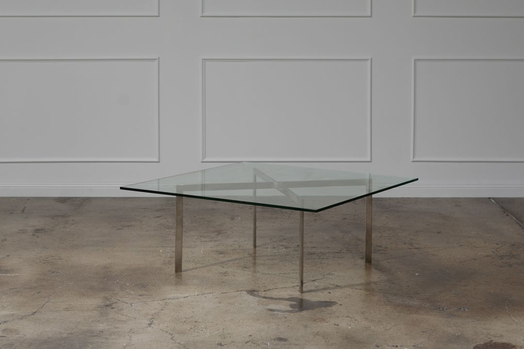 Rectangular glass coffee table with chrome metal legs