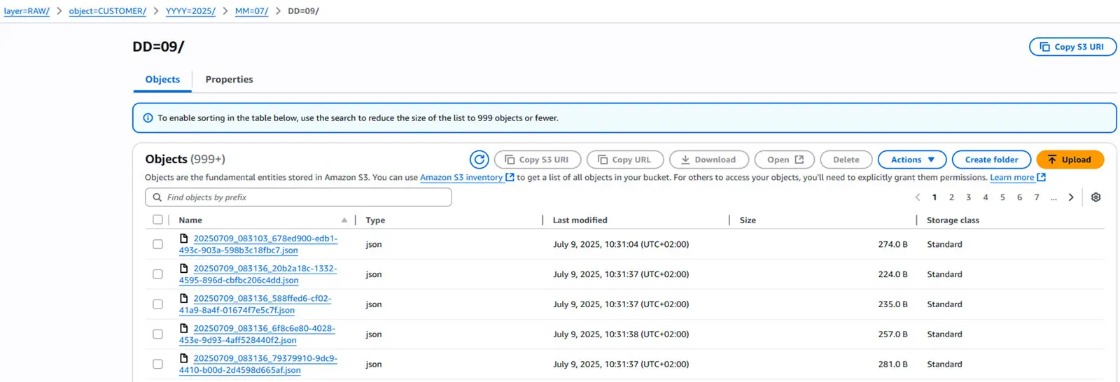 AWS S3 bucket containing JSON files