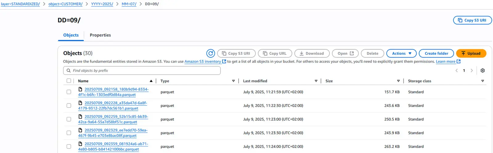 AWS S3 bucket with Parquet files