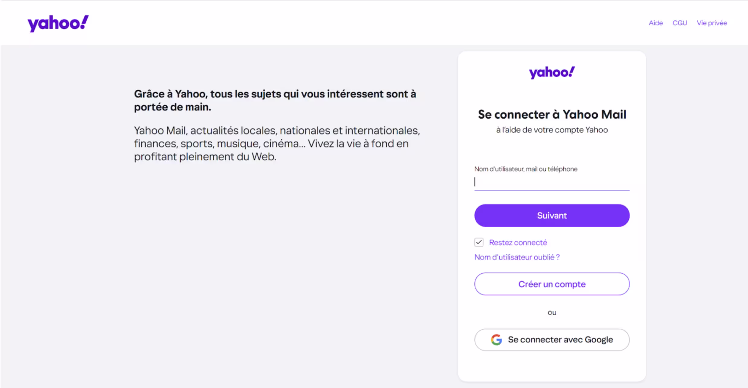 principaux FAI gratuits & populaires : Yahoo mail / aol