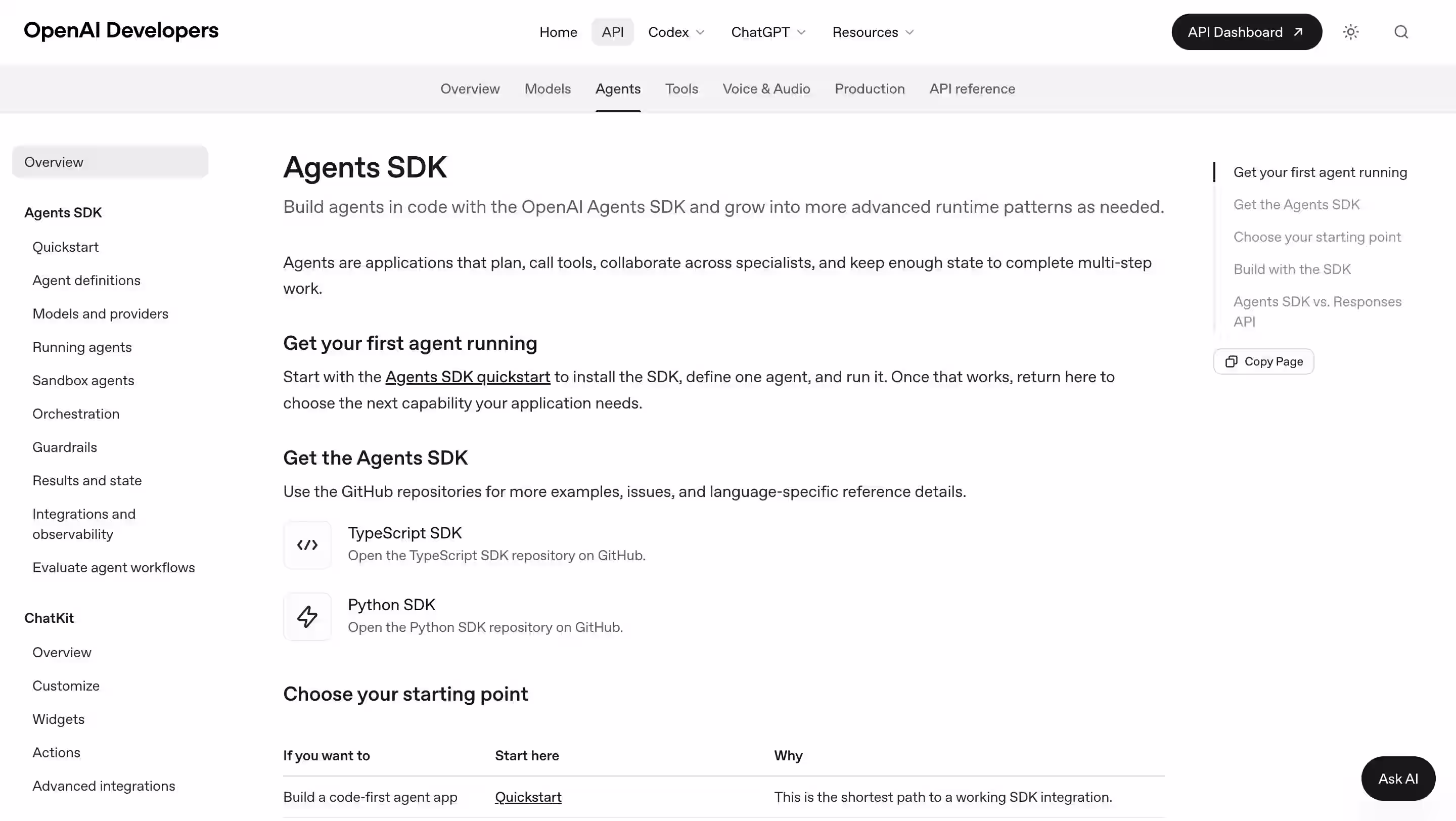 Capture d'écran Agent SDK 