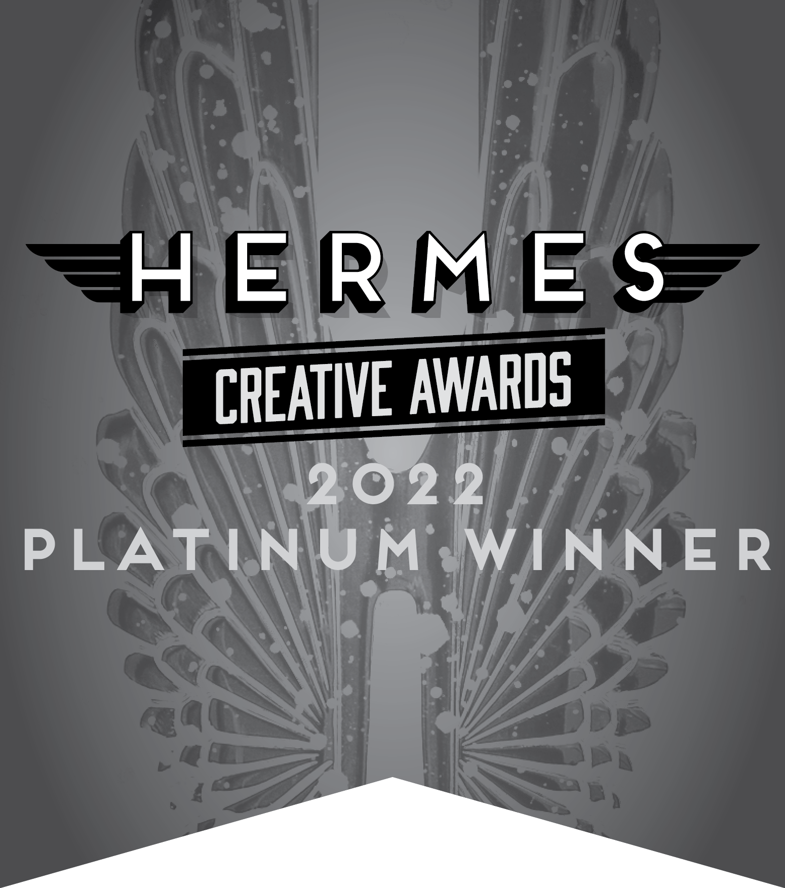 Hermes Creative Awards 2022 Platinum Winner emblem with winged design background.