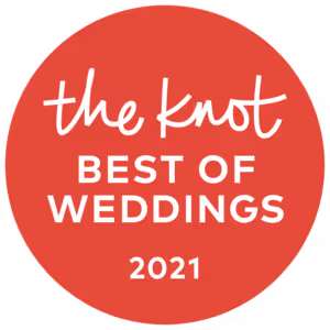 The Knot Best of Weddings 2021 badge on an orange circular background.