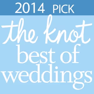 2014 Pick The Knot Best of Weddings award badge on blue background.