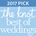 2017 Pick The Knot Best of Weddings badge on a light blue background.