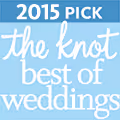 2015 Pick badge from The Knot Best of Weddings with white text on a light blue background.