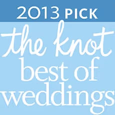 Blue badge with white text reading '2013 Pick The Knot Best of Weddings'.