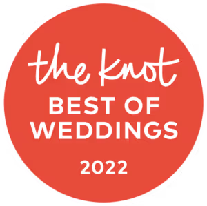 The Knot Best of Weddings 2022 award badge in orange circle.