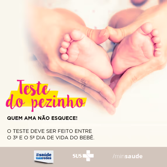 Adult hands forming a heart shape around a baby's feet promoting newborn foot test awareness.