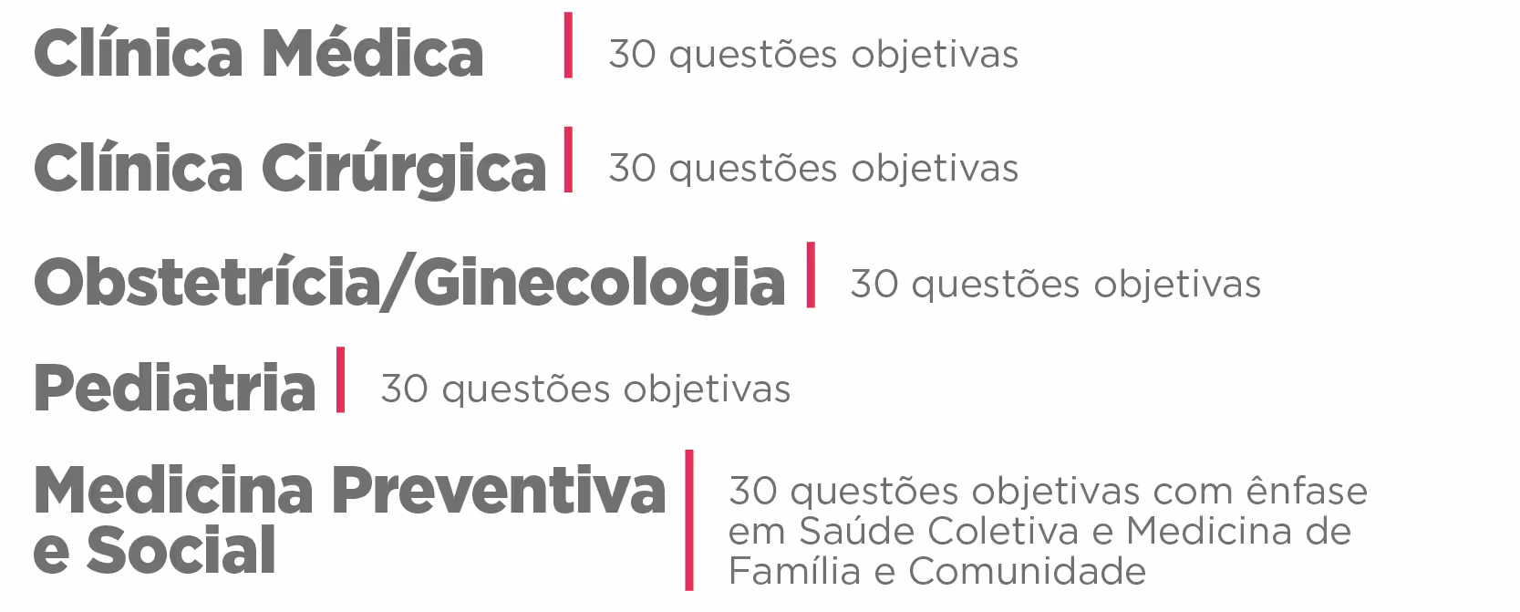 List of medical subjects with 30 objective questions each, including Preventive Medicine emphasizing Public Health.