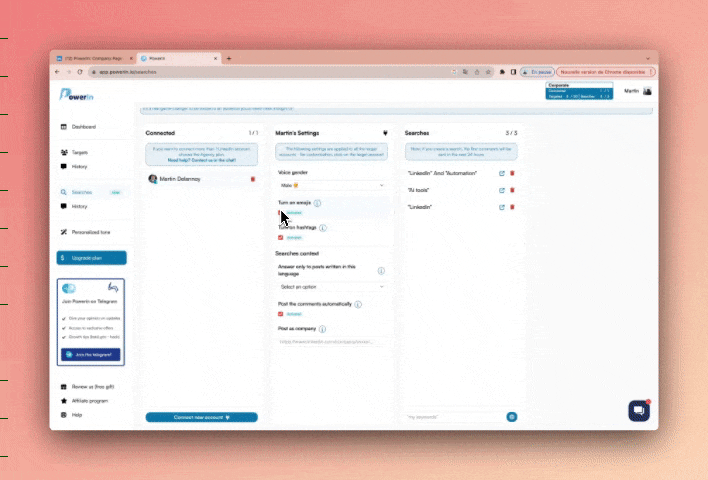 Connect your LinkedIn page to PowerIn