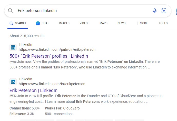 Type LinkedIn name in Google