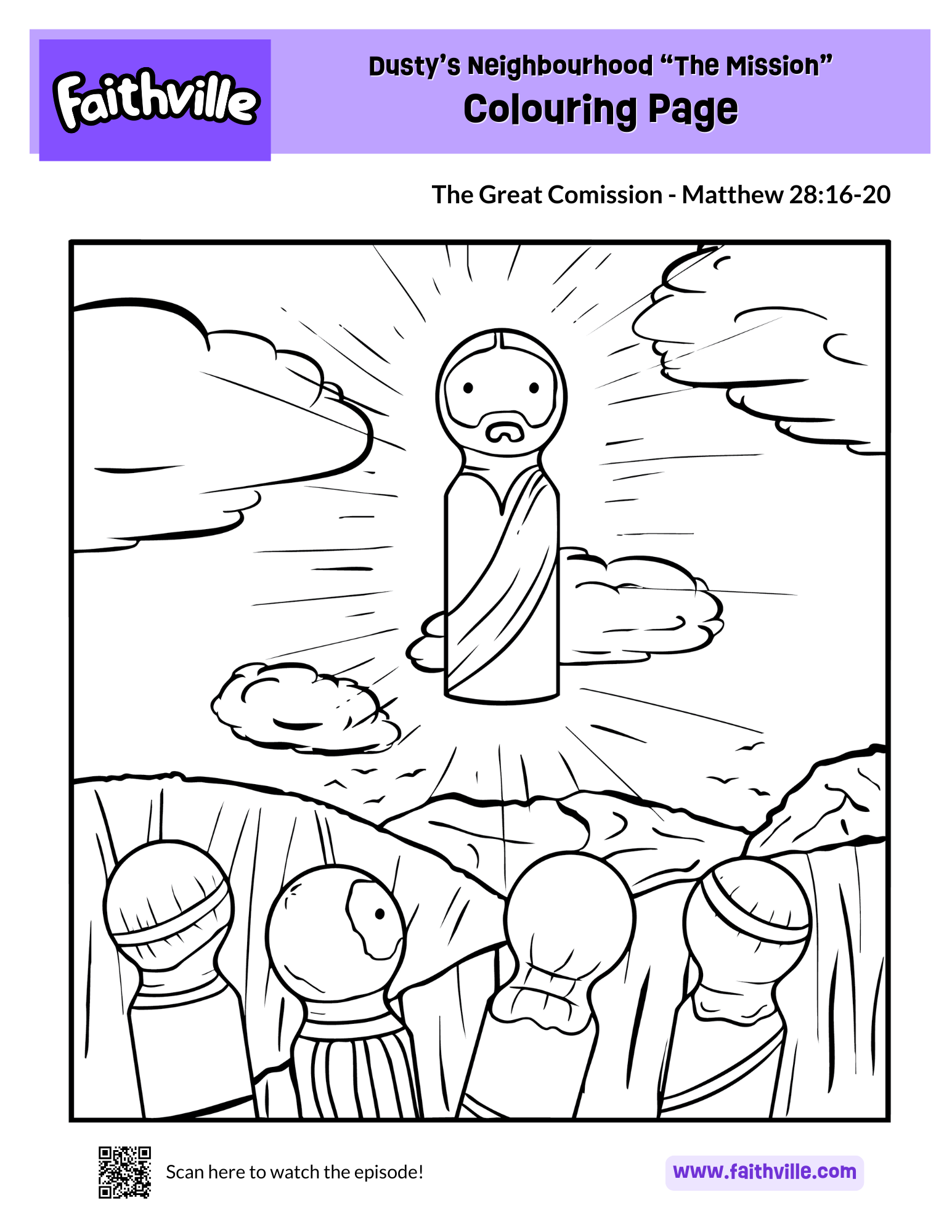 The Mission, Colouring
Kids' Bible Lesson on Sharing the Gospel | Jesus Sends Out The Disciples (Luke 9, Luke 10, Matthew 18:16-20) | Dusty’s Neighbourhood