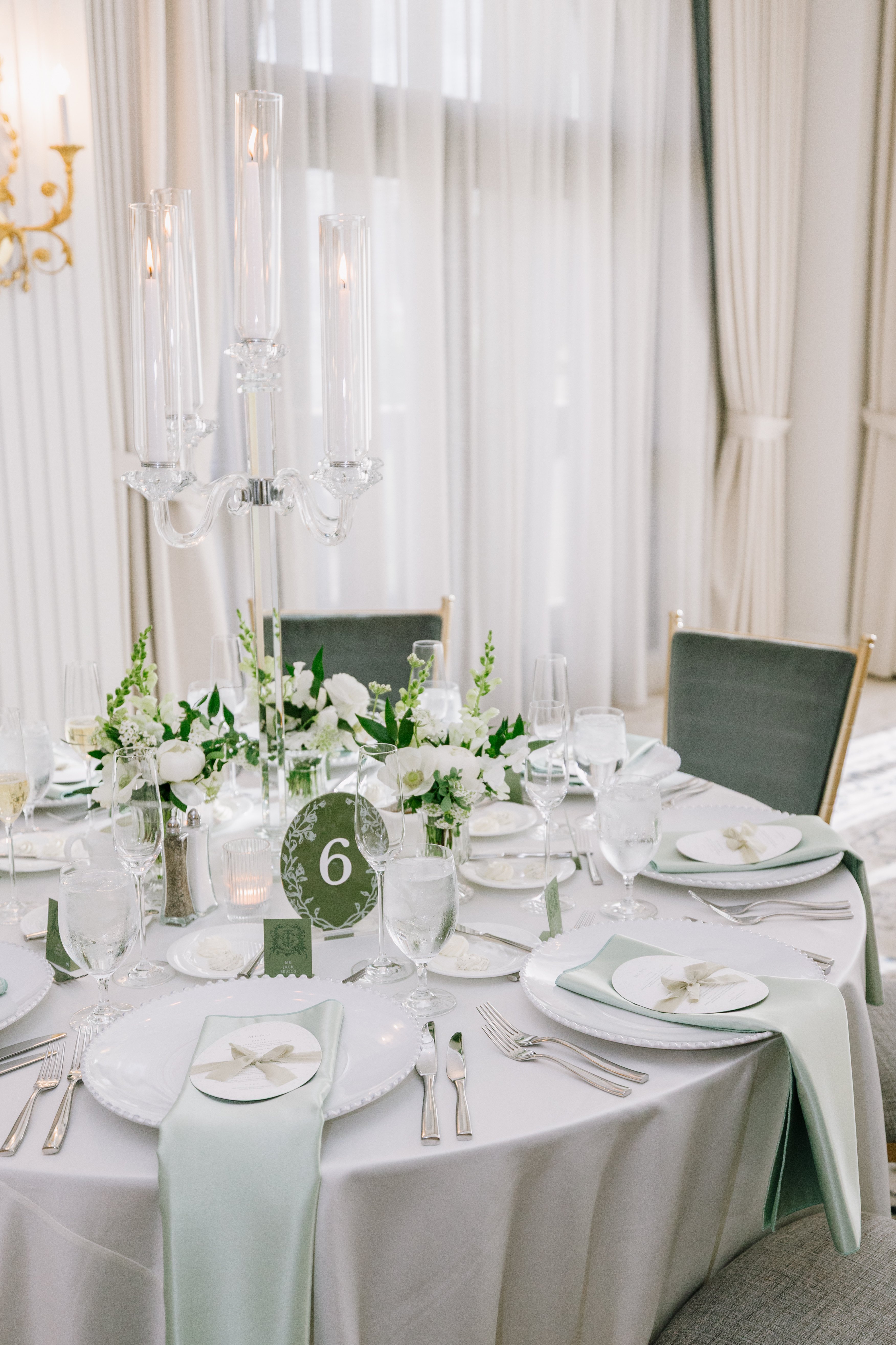 reception tables with rentals and wedding flowers in carmel in