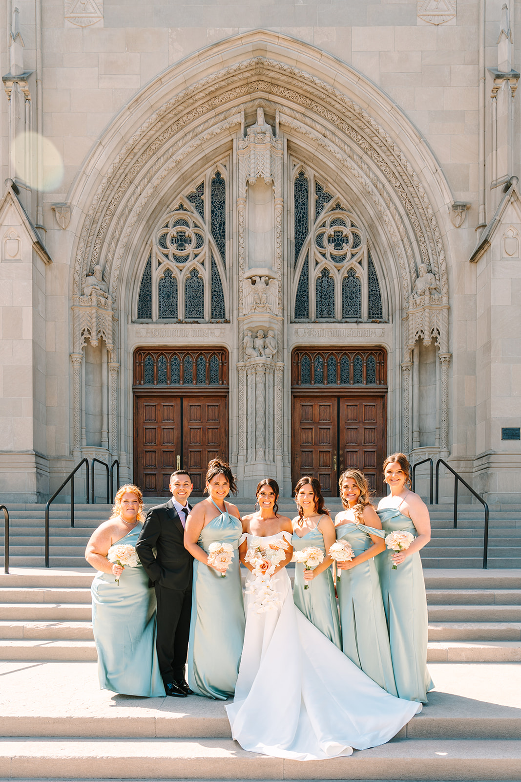 the bridal party at a cathedral wedding venue