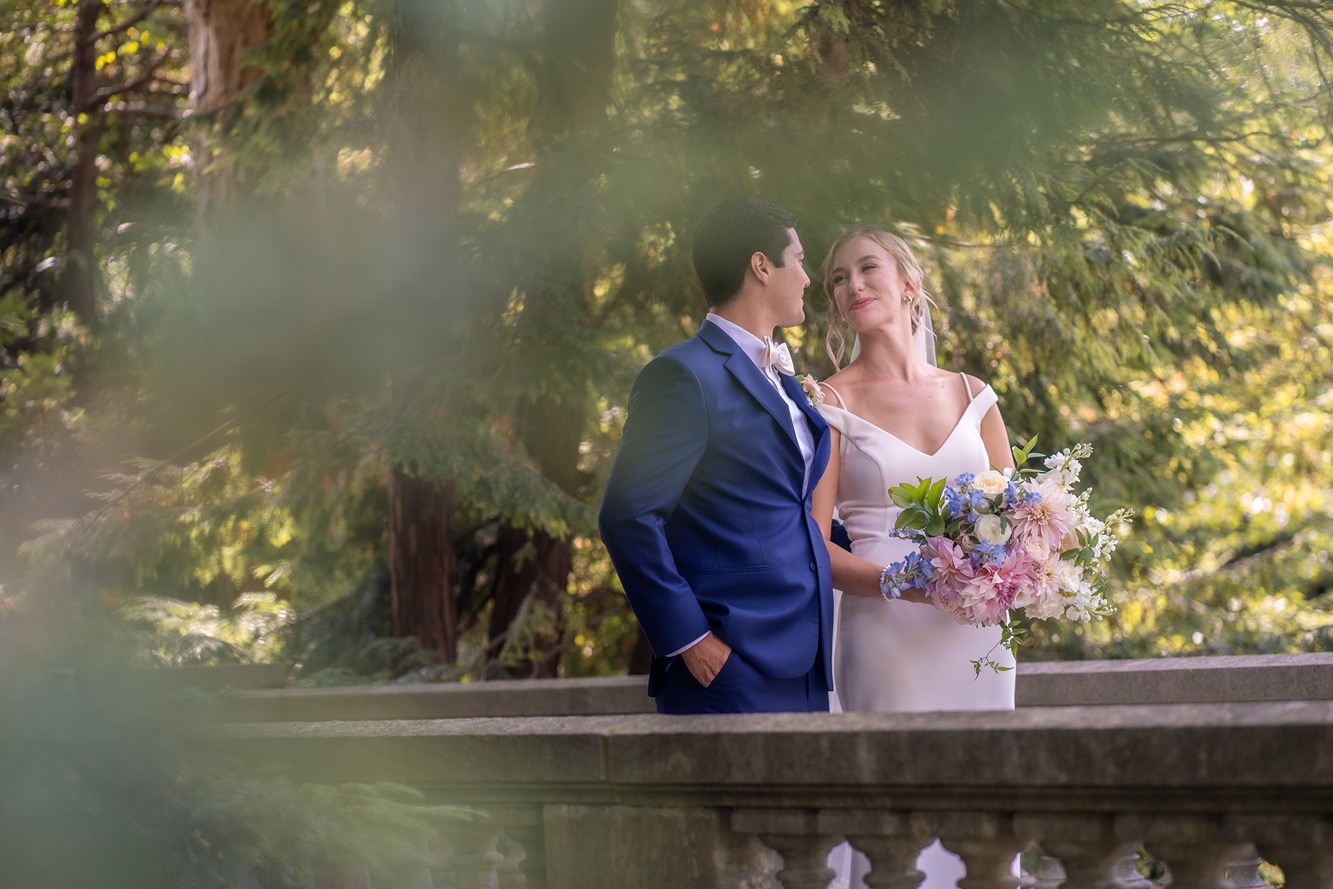 the bride and groom at their newfields weddings