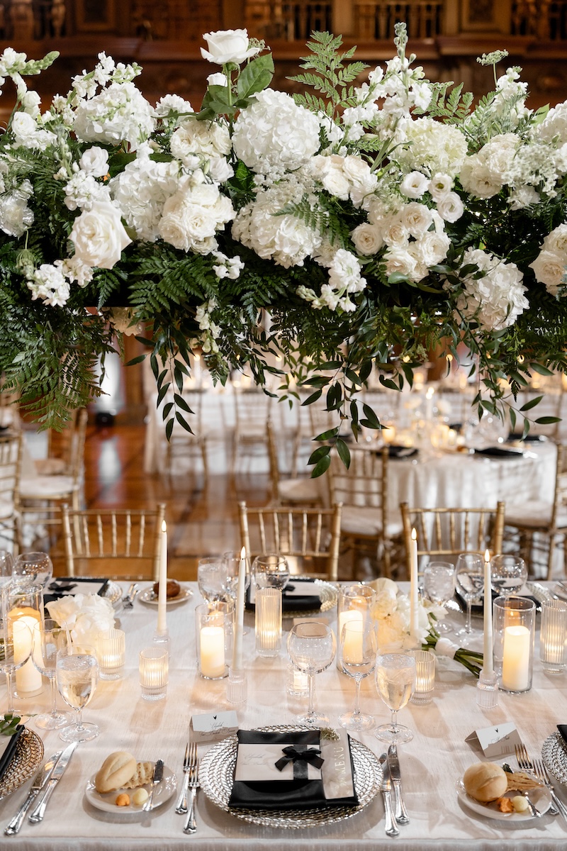 elevated centerpiece at wedding at scottish rite cathedral