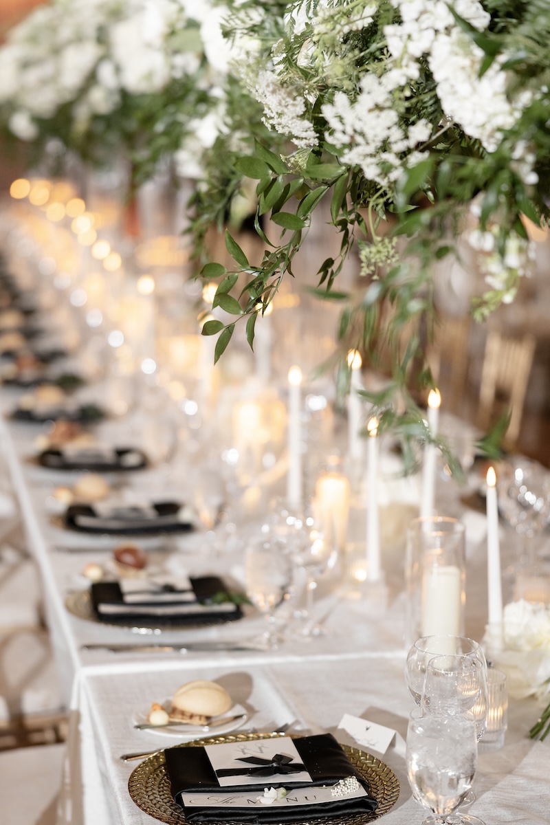 elevated centerpiece close up for wedding at scottish rite cathedral