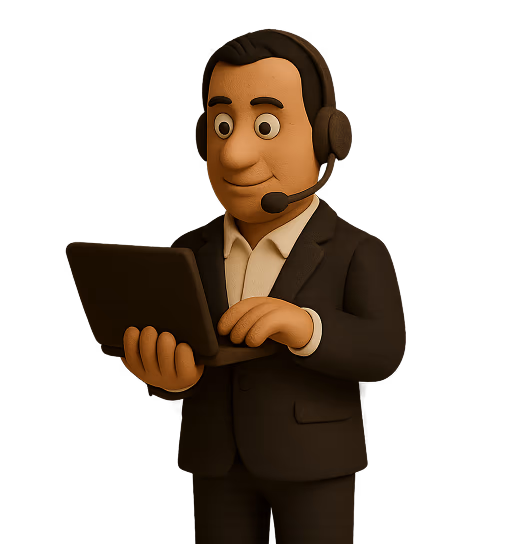 Novabridge team member using laptop and headphone, supporting customers