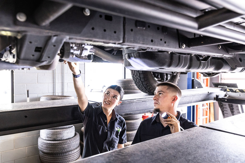 A CarLife Technician doing an evaluation on a customer vehicle