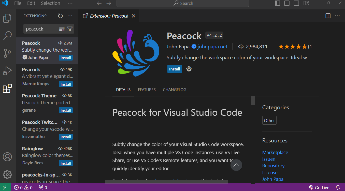 VSCode Peacock extension