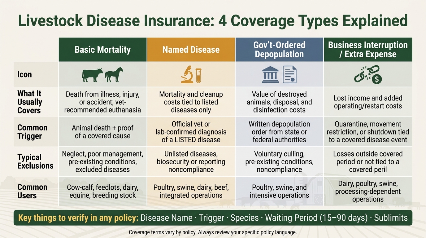 Livestock Disease Insurance: Coverage Types, Triggers & Exclusions at a Glance