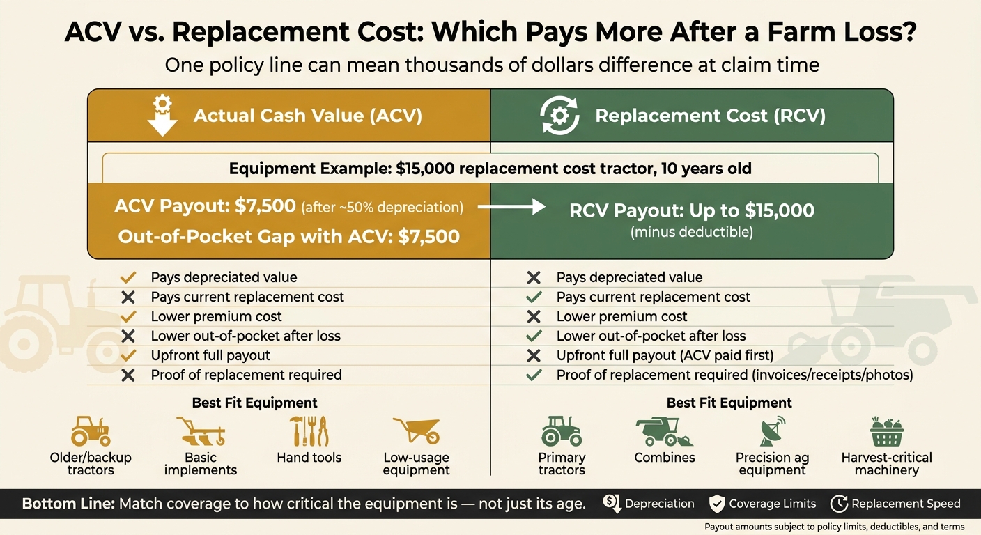 ACV vs Replacement Cost: Farm Equipment Insurance Comparison