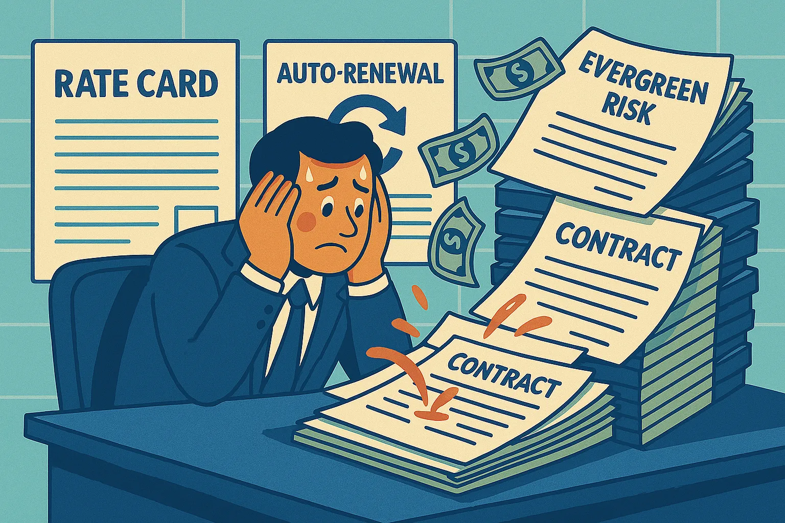 A man sitting at a desk with a lot of paperwork in front of him.