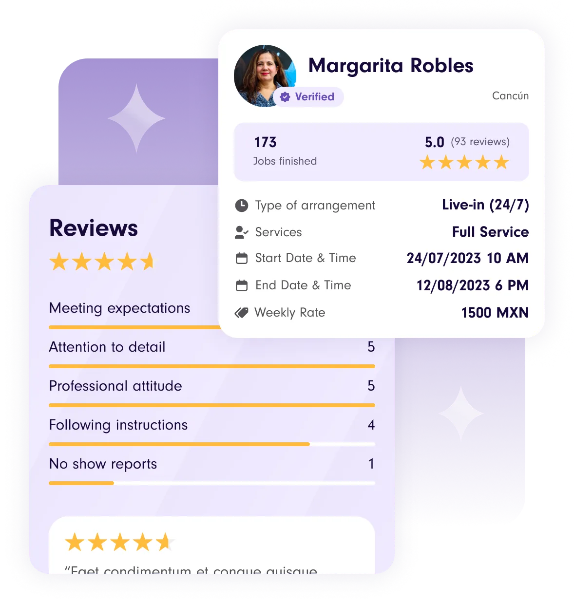 Images of dashboard from the Yazta app with a purple gradient on the background.