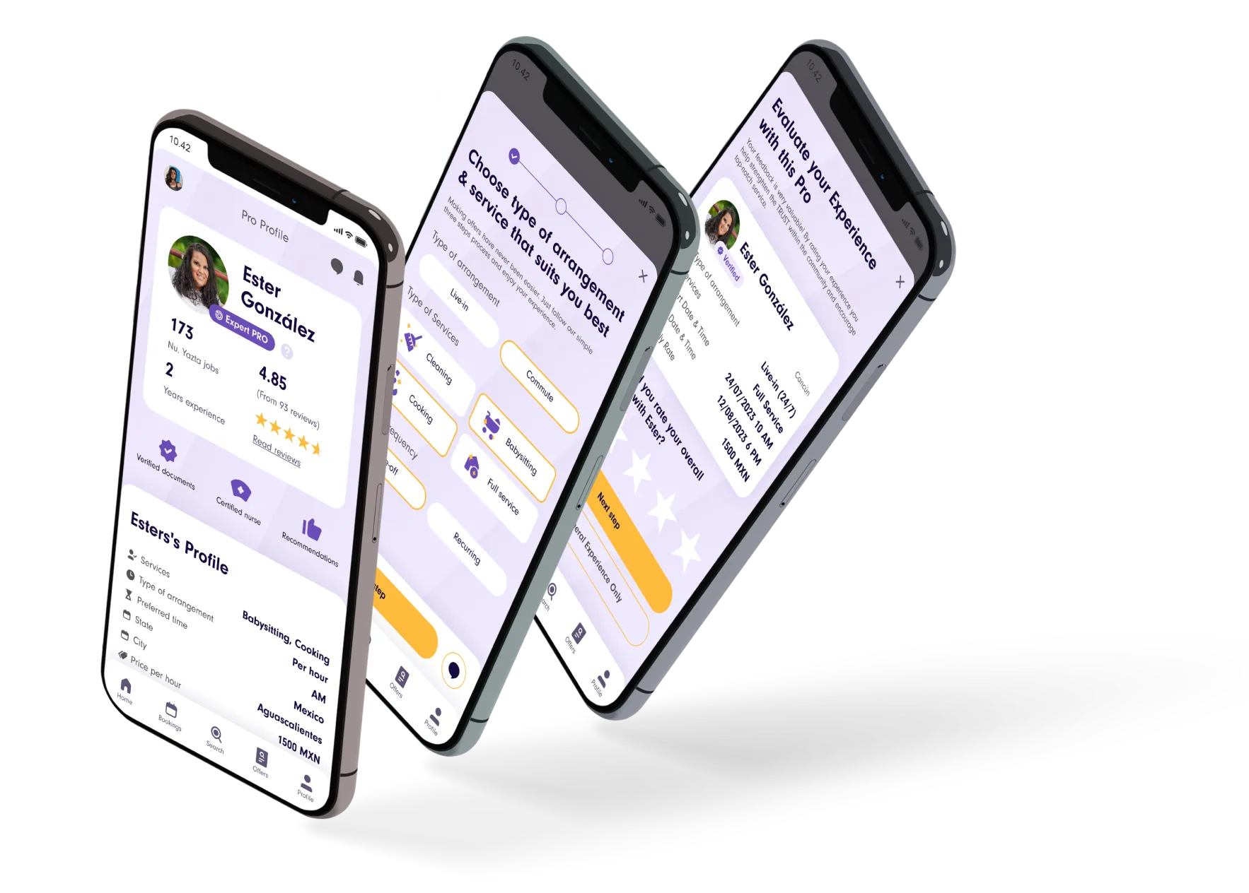 Three phones with a screenshot from the Yazta app