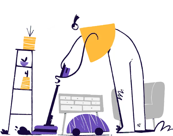 housework cartoon character with a vacuum cleaner