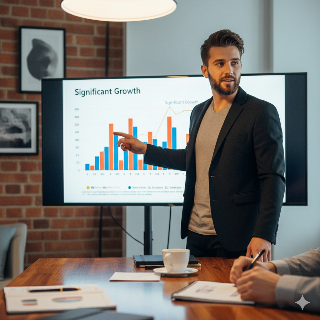 Man presenting increased sales
