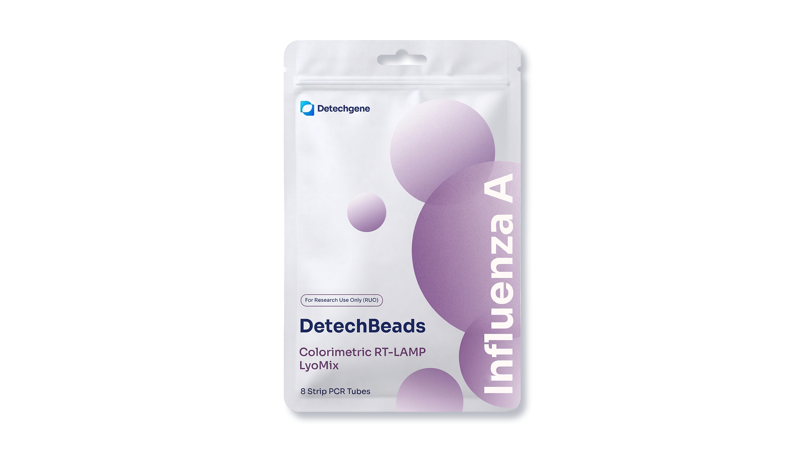 DetechBeads Colorimetric RT-LAMP LyoMix kit for Influenza A research with 8 strip PCR tubes.