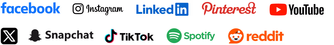 Fb, Linkedin, Pinterest, Spotify, Tiktok, Snapchat, Reddit