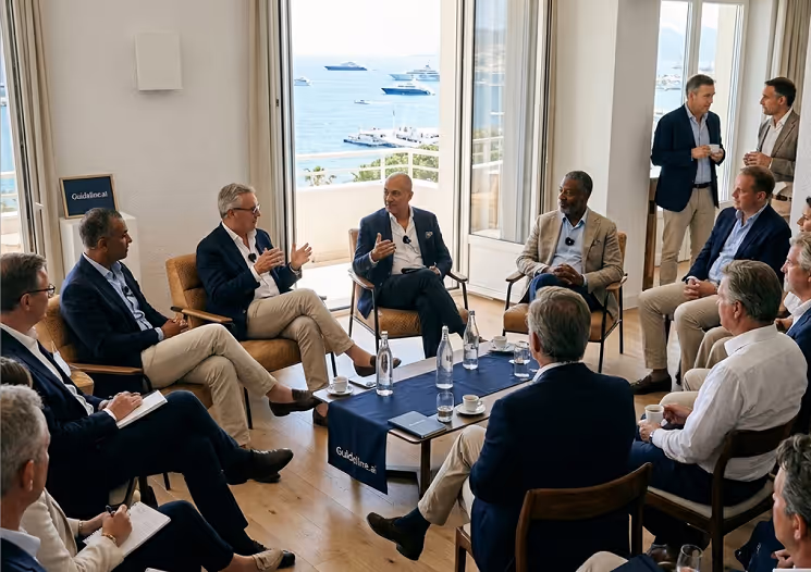 Guests having a conversation about the future of Media Plan Management at the Guideline House at Cannes Lions