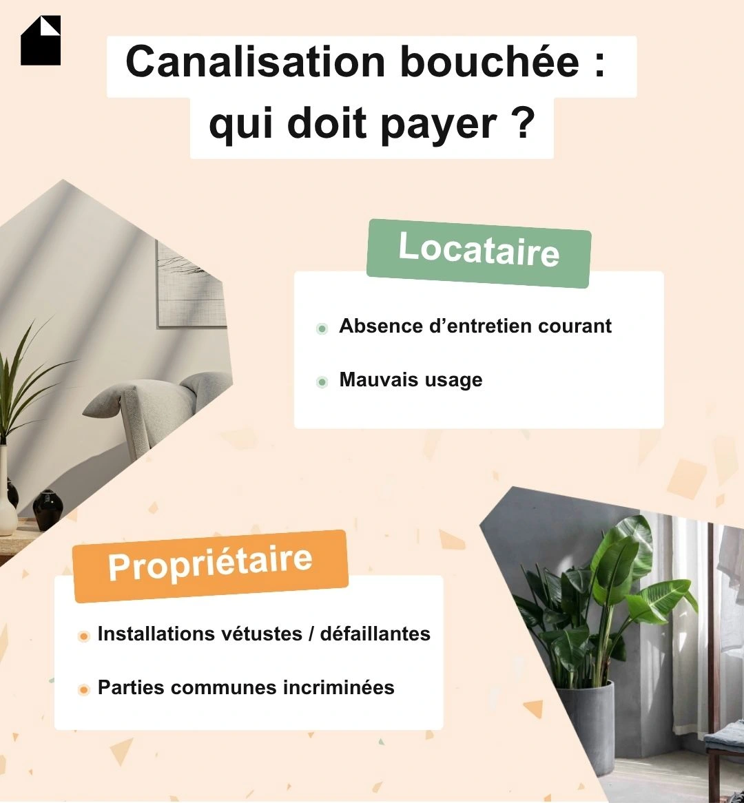 Infographie : Canalisation bouchées : qui doit payer ? les différentes responsabilités entre locataire et propriétaire
