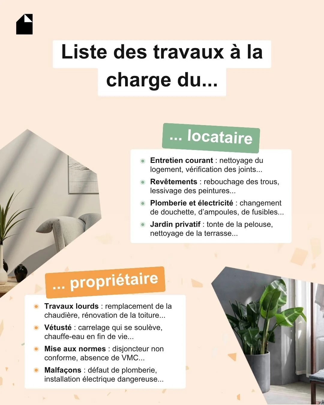 Infographie : Liste des travaux à la charge du locataire et du propriétaire