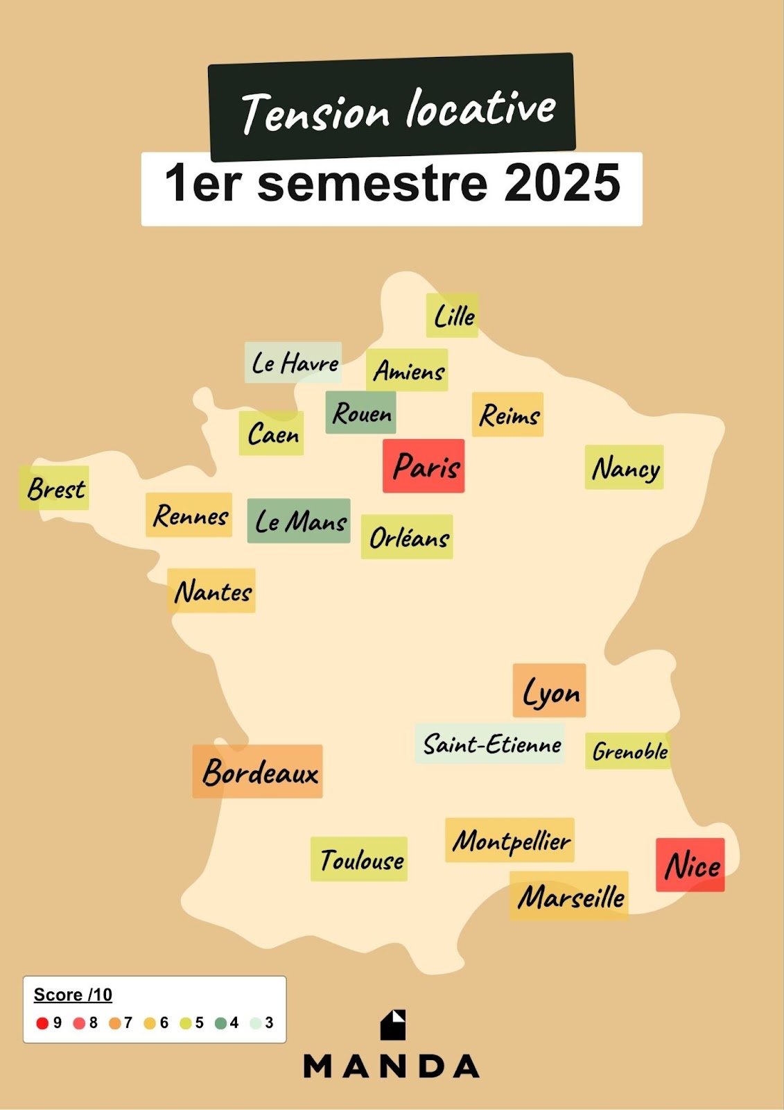 carte de la tension locative en France en 2025