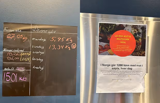 Oppslagstavle med fokus på matsvinn i kantina.