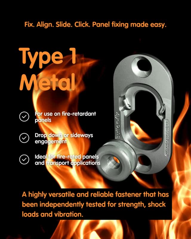 Strong. Safe. Versatile. The Button-fix Type 1 Metal is designed for demanding applications:

🟠 For use on fire-retardant panels
🟠 Drop down or sideways engagement
🟠 Ideal for fire-rated panels and transport applications

Tested independently for strength, shock loads and vibration, it’s the fastener you can rely on.

Made in Britain, distributed worldwide Button-fix | Where to Buy

#ButtonFix #InvisibleStrength #Type1Metal #ConstructionInnovation #BuildingSolutions #PanelFixing #MadeInUK