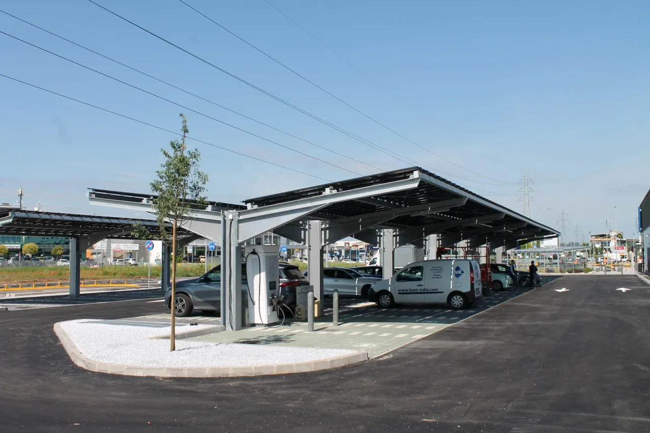 Solar carport above parking spaces