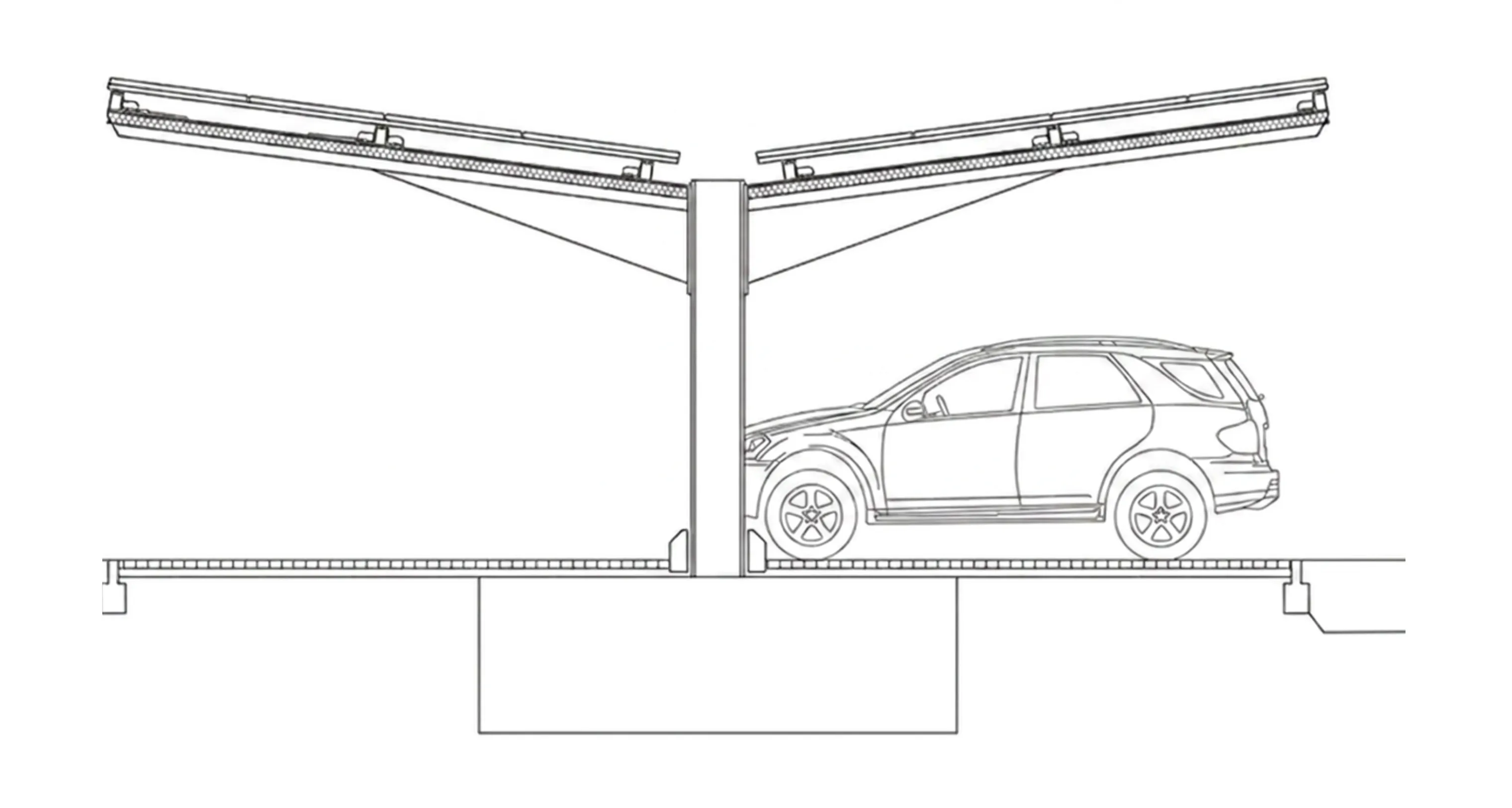 Technische Zeichnung des PV-Carport-Systems Butterfly