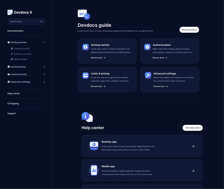 Devdocs X - Home - Home Page - Technical Documentation Webflow Template