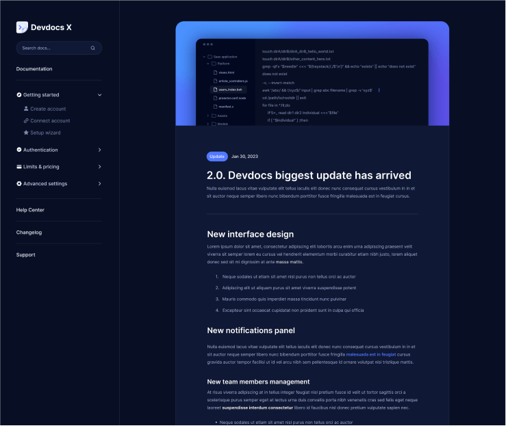 Devdocs X - Changelog Single - Home Page - Technical Documentation Webflow Template