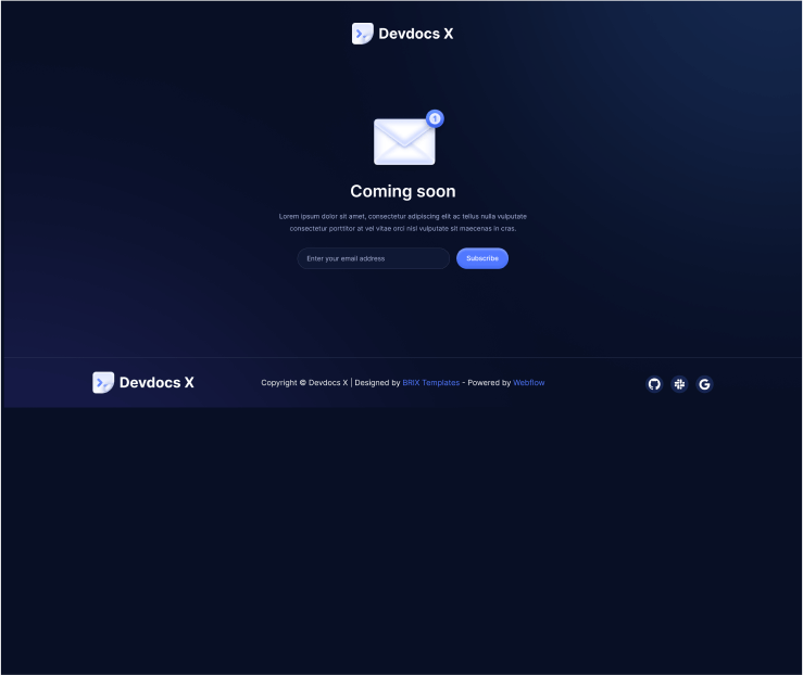 Devdocs X - Coming Soon - Home Page - Technical Documentation Webflow Template