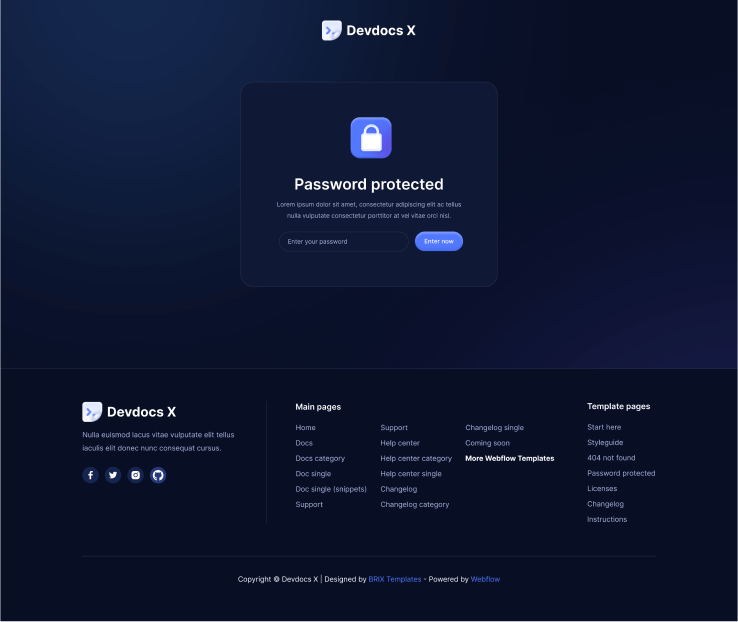 Devdocs X - Password Protected - Home Page - Technical Documentation Webflow Template