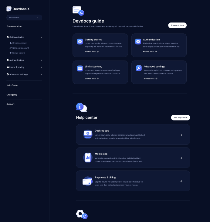 Devdocs X - Home - Home Page - Technical Documentation Webflow Template