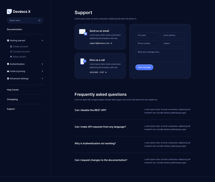 Devdocs X - Support V3 - Home Page - Technical Documentation Webflow Template